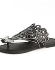 Slip-on Flip-toe Sandals Women's Rhinestone Hollow Flat-heeled Slippers