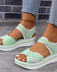 Summer Mesh Cross-strap Sandals With Velcro-design Thick Sole Flats Beach Shoes Women