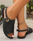 Fashion Solid Peep-toe Sandals With Back-srtap Summer Casual Outdoor Buckle Flats Beach Shoes For Women