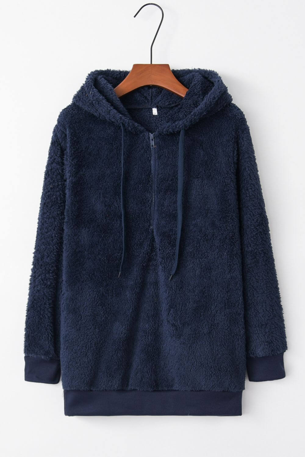 Full Size Quarter-Zip Drawstring Teddy Hoodie - Little Miss Vanilla