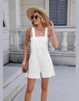 Summer Square Neck Shorts Jumpsuit With Pockets INS Fashion Solid Color Beach Bodysuit Women's Clothing