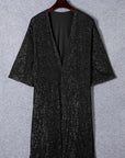 Black Sequin 3/4 Sleeve Open Front Duster Kimono - Little Miss Vanilla