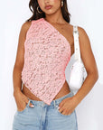 Ins Lace Backless Top Summer Solid Color Waistless Asymmetrical Sloped Neck Vest Streetwear Womens Clothes
