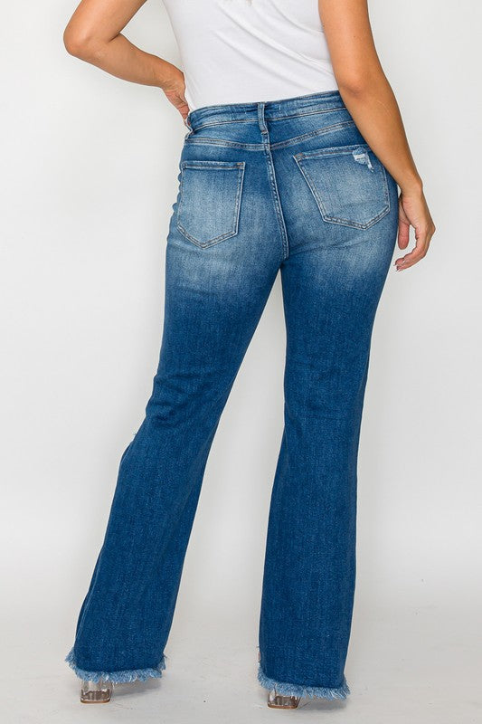 bytos Full Size Raw Hem Distressed High Rise Bootcut Jeans - Little Miss Vanilla