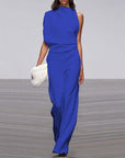 Solid Color One-Shoulder Pile Collar Jumpsuit