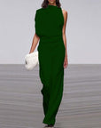 Solid Color One-Shoulder Pile Collar Jumpsuit