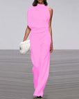 Solid Color One-Shoulder Pile Collar Jumpsuit