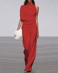 Solid Color One-Shoulder Pile Collar Jumpsuit
