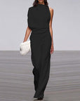 Solid Color One-Shoulder Pile Collar Jumpsuit