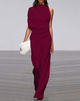 Solid Color One-Shoulder Pile Collar Jumpsuit