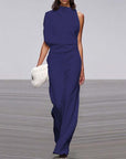 Solid Color One-Shoulder Pile Collar Jumpsuit