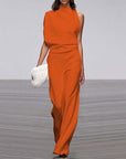 Solid Color One-Shoulder Pile Collar Jumpsuit