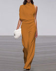 Solid Color One-Shoulder Pile Collar Jumpsuit