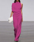 Solid Color One-Shoulder Pile Collar Jumpsuit