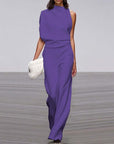 Solid Color One-Shoulder Pile Collar Jumpsuit