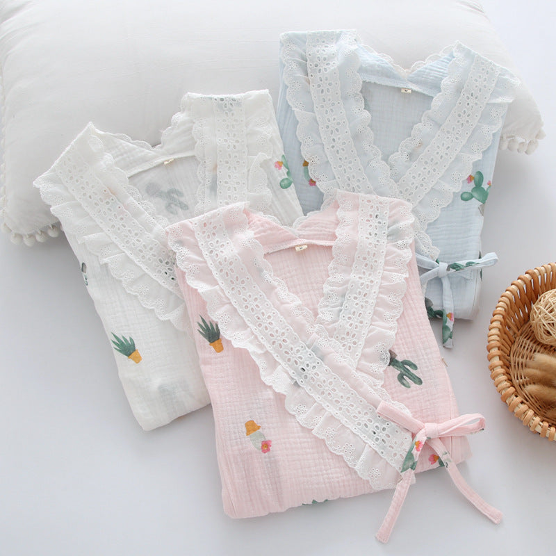 Kimono Cotton Gauze Maternal Postpartum Breastfeeding Confinement Clothing Home Pajamas Set
