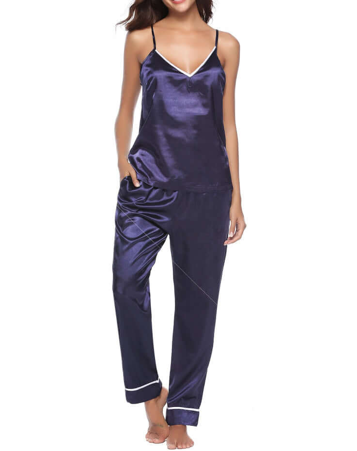 Silk sling plus trousers two-piece comfortable pajamas for women, perfect choice for cozy nights.