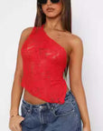 Ins Lace Backless Top Summer Solid Color Waistless Asymmetrical Sloped Neck Vest Streetwear Womens Clothes