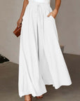 Flowers Printed Wide-leg Trousers Summer Casual Straight Pnats For Women Beach Clothing