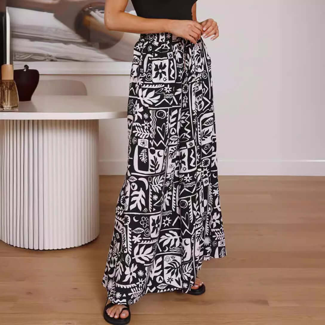 Flowers Printed Wide-leg Trousers Summer Casual Straight Pnats For Women Beach Clothing