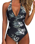 Women's multicolor backless lace-up sexy swimsuit in floral pattern, perfect for summer swimwear.