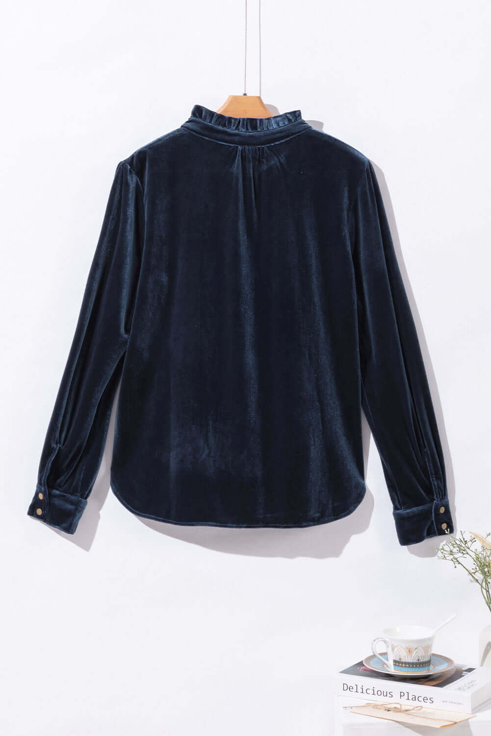 Frill Half Button Mock Neck Long Sleeve Blouse - Little Miss Vanilla