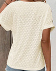 Button Solid Color Circle Loose Short Sleeve T-shirt For Women