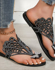 Slip-on Flip-toe Sandals Women's Rhinestone Hollow Flat-heeled Slippers