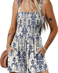 Flower Print Shorts Jumpsuit Summer Fashion Sleeveless Beach Bodysuit