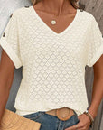 Button Solid Color Circle Loose Short Sleeve T-shirt For Women