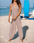Back Lace-up Wide Leg Beam Foot Length Jumpsuit