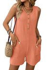 Women's Button Placket Casual Vest One-piece Shorts