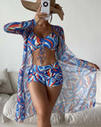3pcs Pring Bikini With Long Sleeve Cardigan Fashion Summer Beach Swimsuit Women