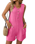 Women's Button Placket Casual Vest One-piece Shorts