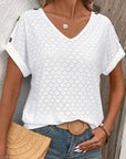 Button Solid Color Circle Loose Short Sleeve T-shirt For Women