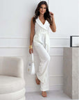 V-neck Sleeveless Jumpsuit With Belt Design Summer Fashion Trousers Women's Clothing