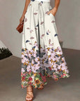 Flowers Printed Wide-leg Trousers Summer Casual Straight Pnats For Women Beach Clothing