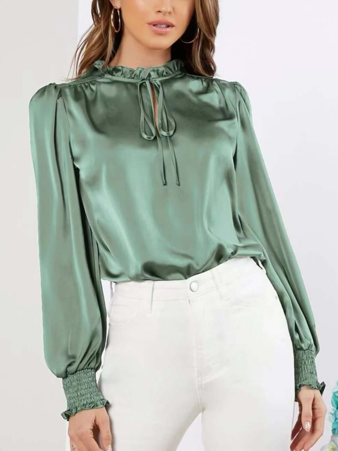 Frill Tied Lantern Sleeve Blouse - Little Miss Vanilla