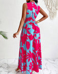 Print Deep V Neckline Cinched Waist Fit And Flare Dress Maxi Women Outfit