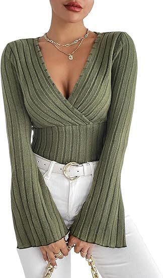 Women's Autumn And Winter Rib Sunken Stripe V-neck Slim-fit Long Sleeve T-shirt Women's Top