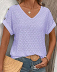 Button Solid Color Circle Loose Short Sleeve T-shirt For Women