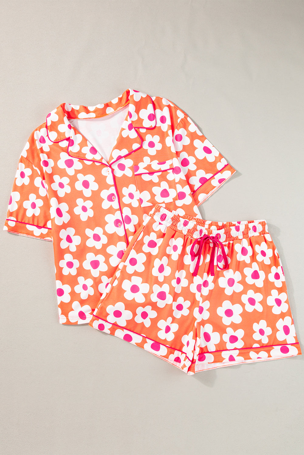 Orange Flower Print Short Sleeve Shirt Pajamas Set - Little Miss Vanilla