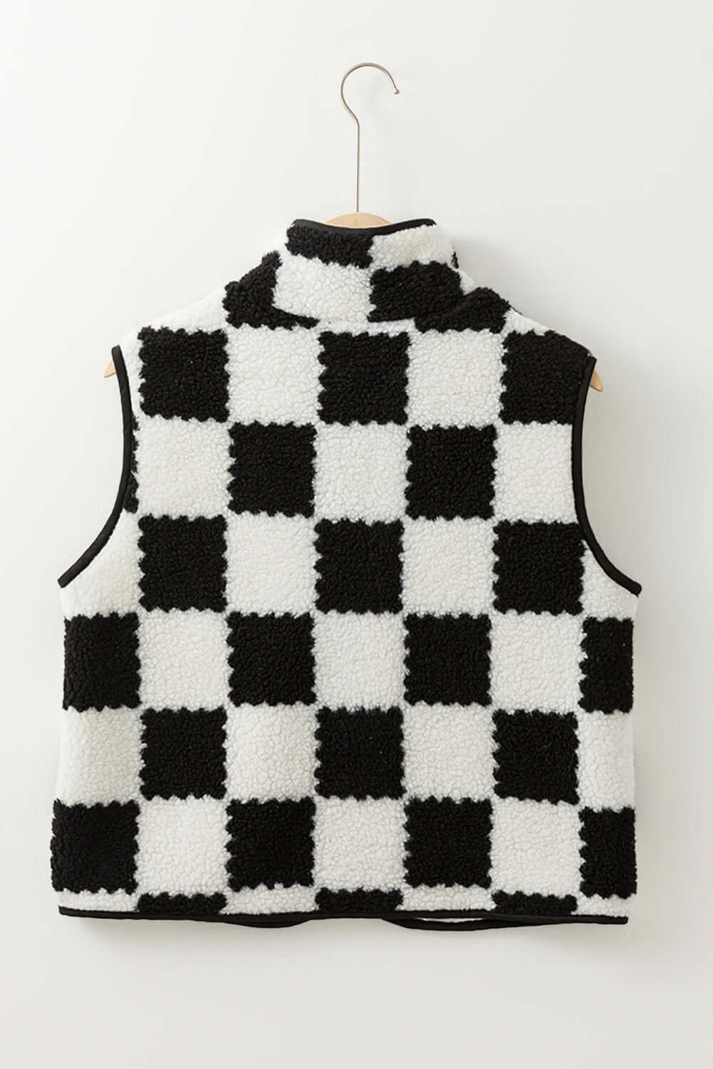 Black Checkered Sherpa Collared Jacket Vest