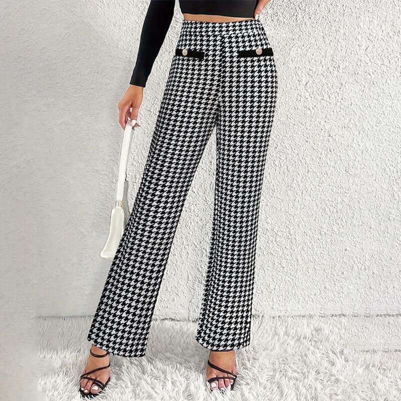 Faux Pocket Fastener Decoration Straight Wide Leg Pants Trousers