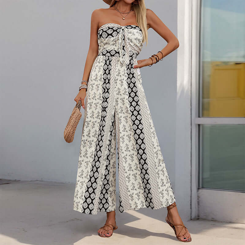 Women's Sleeveless Tube Top Printed Jumpsuit