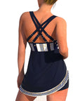 Back view of a Plus Size Quick-drying Women's Split Skirt Bikini Swimsuit with trendy crisscross straps.