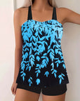 Split Leaf Print Bikini Swimsuit Plus Size in blue and black for women's swimwear, ideal for summer outings.