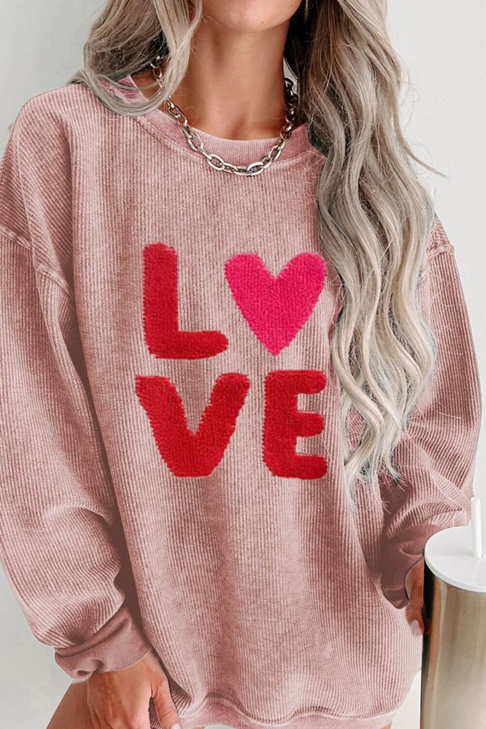 Valentine’s Day LOVE Round Neck Long Sleeve Sweatshirt - Little Miss Vanilla