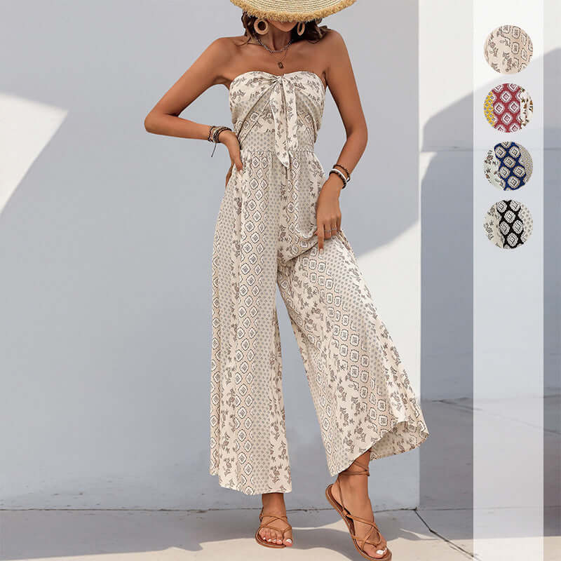 Women's Sleeveless Tube Top Printed Jumpsuit