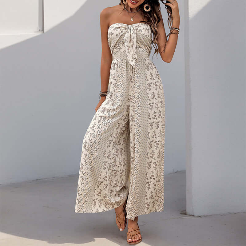 Women's Sleeveless Tube Top Printed Jumpsuit